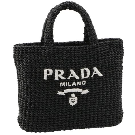 prada ラフィア トートバッグ|ブラック スモール ラフィア トートバッグ .